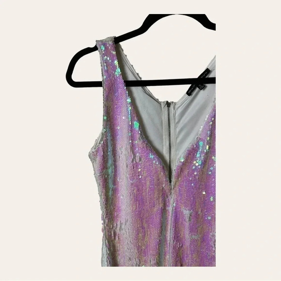 WOMEN’S SYMPHONY ALL SEQUINS MINI DRESS SLEEVELESS WHITE AND PINK - Picture 3 of 8